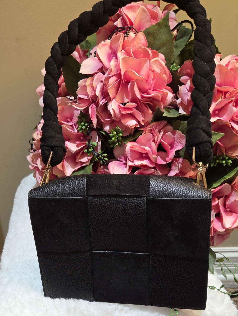 Nwot Shiraleah Black Checker Woven Shoulder Bag with Braided Strap - Picture 12 of 15
